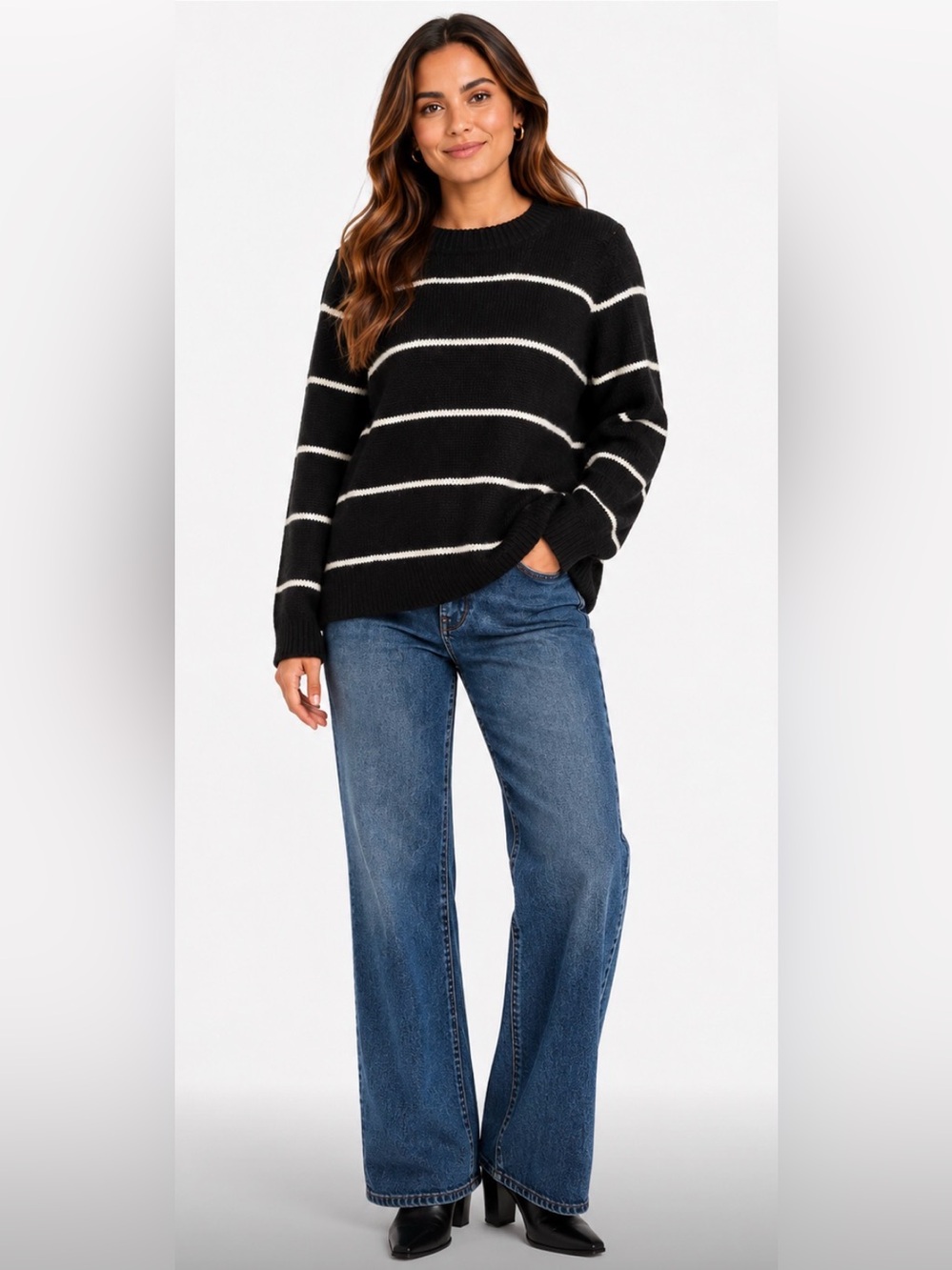 Nation LTD Black & White Striped Crewneck Sweater